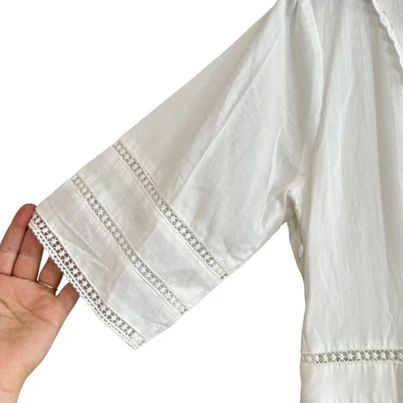 Simple Retro Fiona V Neck White Cotton Eyelet Lace Sailor Collar Midi Dress NWT - Picture 3 of 13